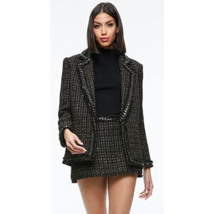 ALICE + OLIVIA BLACK GOLD TWEED CHAIN TRIM SEQUIN MINI SKIRT SIZE 14 NWT
